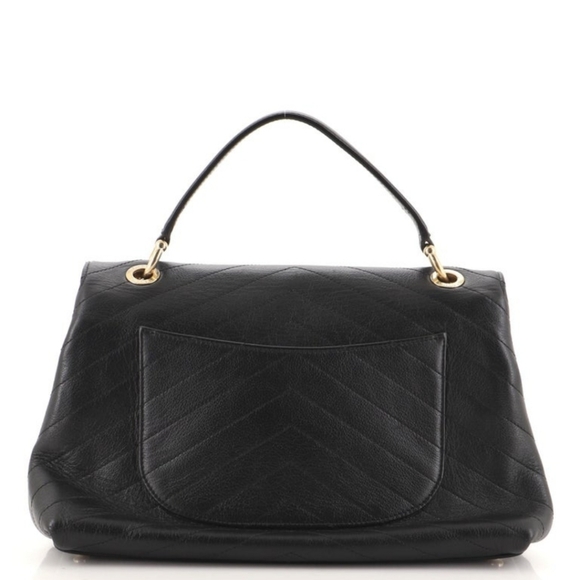 RARE! Authentic! Chanel CC Coco Top Handle Calfskin Quilted Chevron Leather Flap - Picture 4 of 16